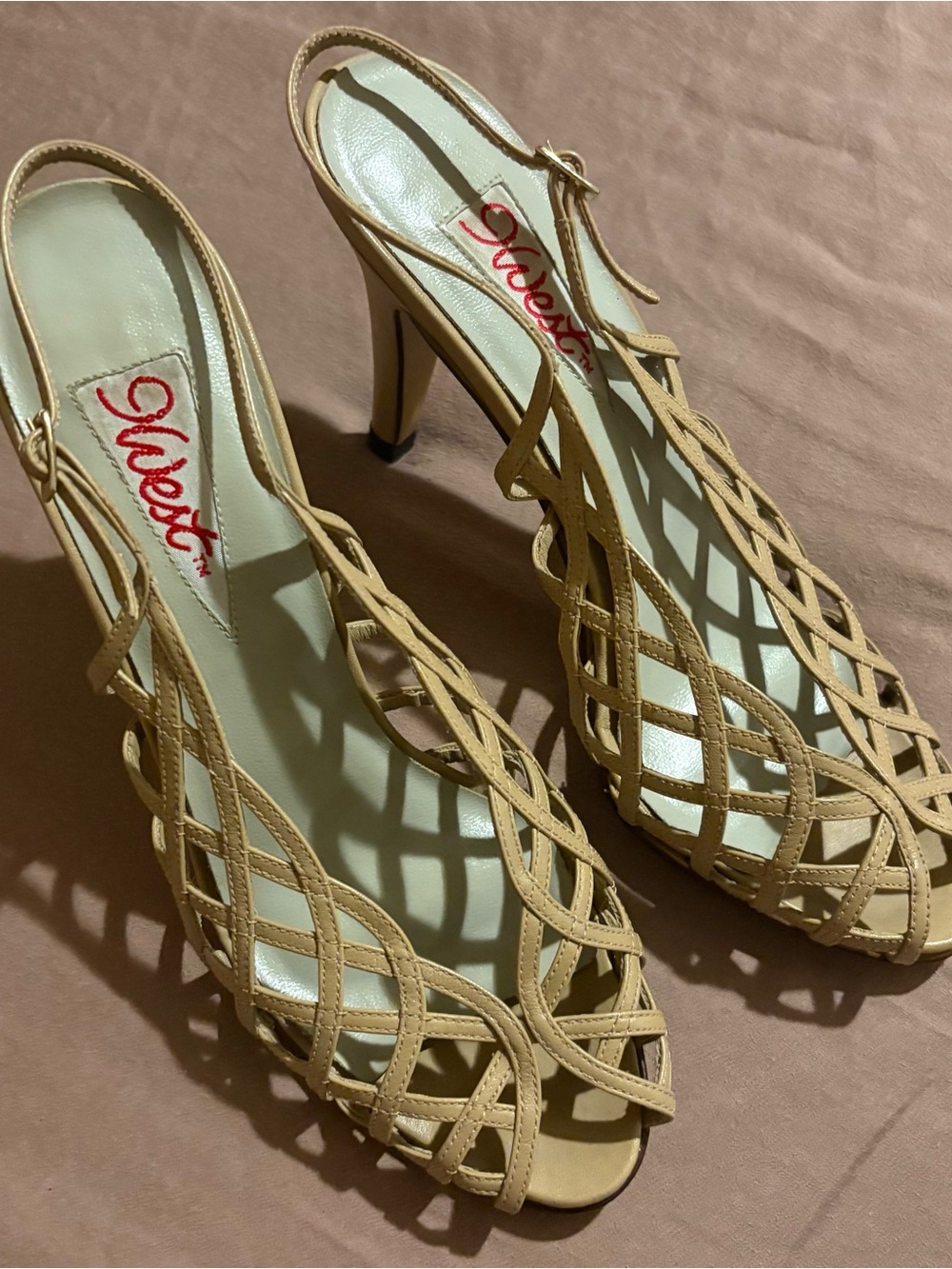 Vintage 9 West Lattice Peep-Toe Slingback Kitten Heels